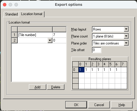 Export options の Location format 画面。内容は説明済みなので割愛