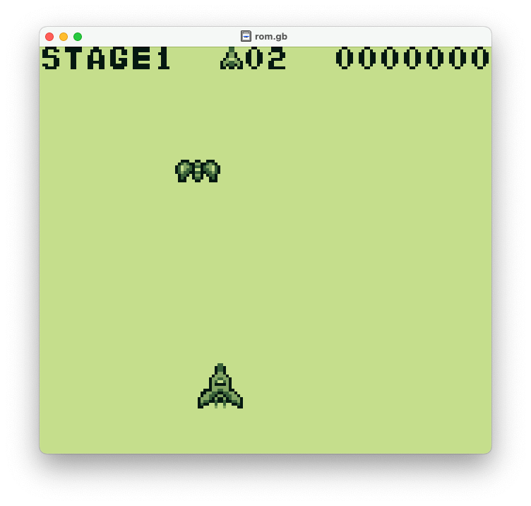 ウィンドウを画面最上部に配置したゲーム画面。ウィンドウの背景色であるパレット 0 番の色が、バックグラウンドである 1 番の色を覆ってしまっている。